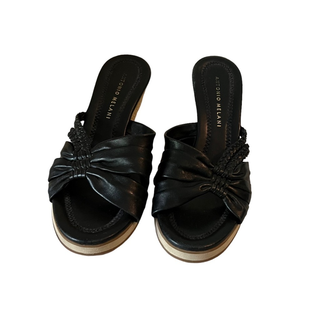 Antonio Melani Womens Sandals Black Knotted Slide Wedge Espadrille Open Toe US 7 - Picture 3 of 8